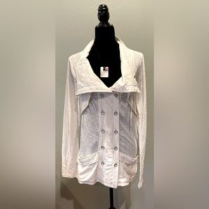 Mur Mur off-white, double breasted jacket, drawstring collar and long sleeves